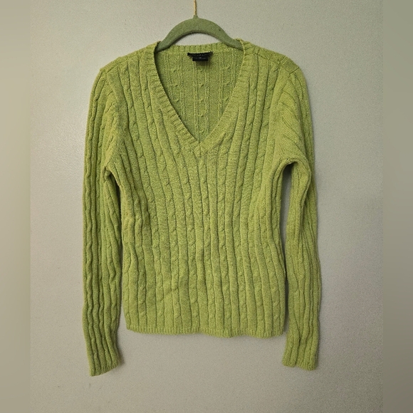 Escapade Green Cable Knit Sweater V Neck Womens Pullover Winter Medium - Picture 1 of 9